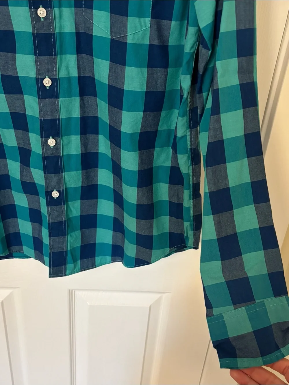 NWT J. Crew Men’s Teal & Navy Check Plaid Button-Down Shirt